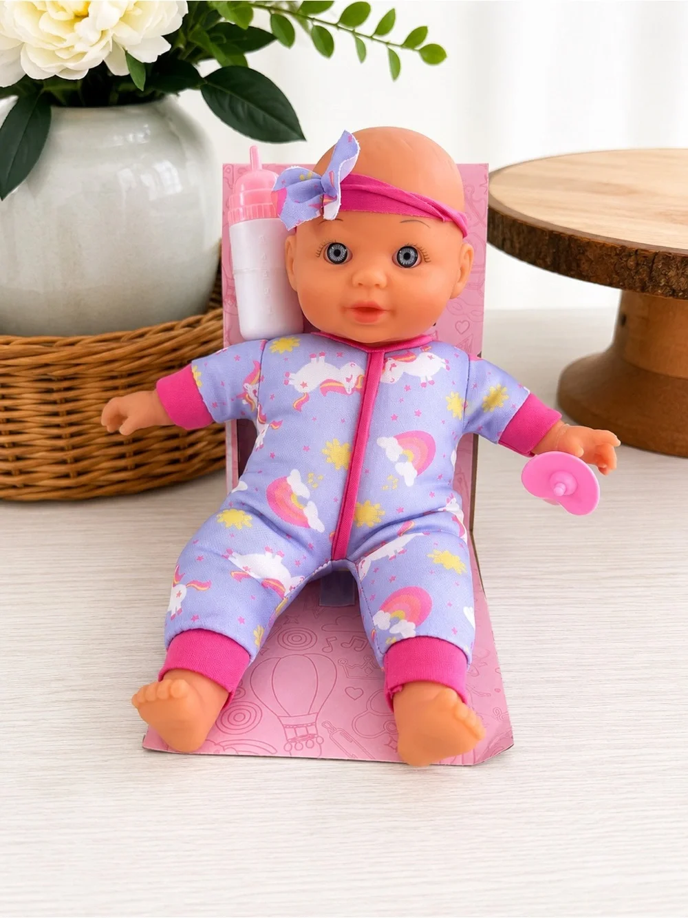 New Lovely Baby Doll, Bottle, Pacifier, Hair Band Girls Dolly Gift Set